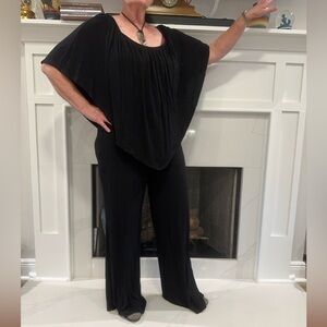 James & Joy Black Palazzo Wide-Leg Jumpsuit Convertible, Flowing Silhouette Sz L